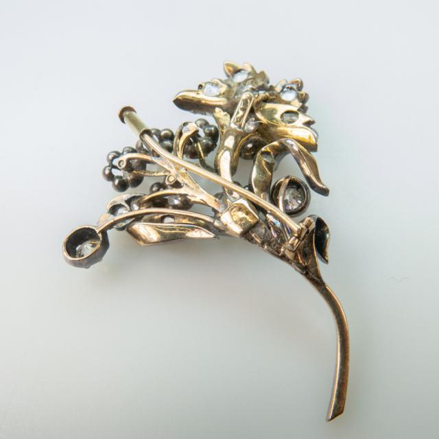 Dutch 14k Yellow Gold And Silver Floral Spray Brooch
