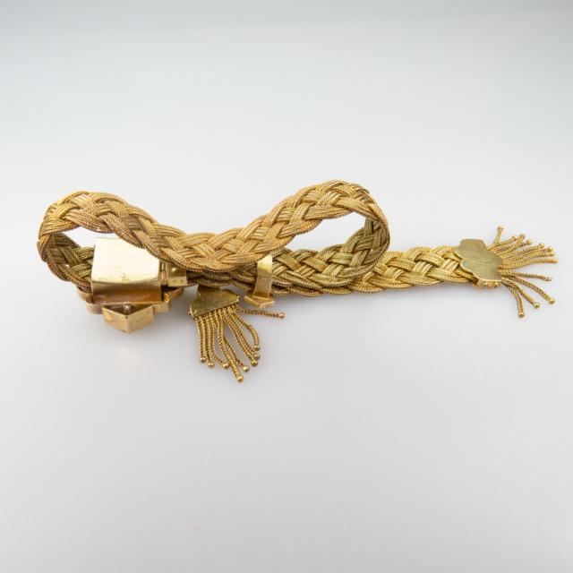 19th Century 14k Yellow Gold Braided Slide Strap Bracelet