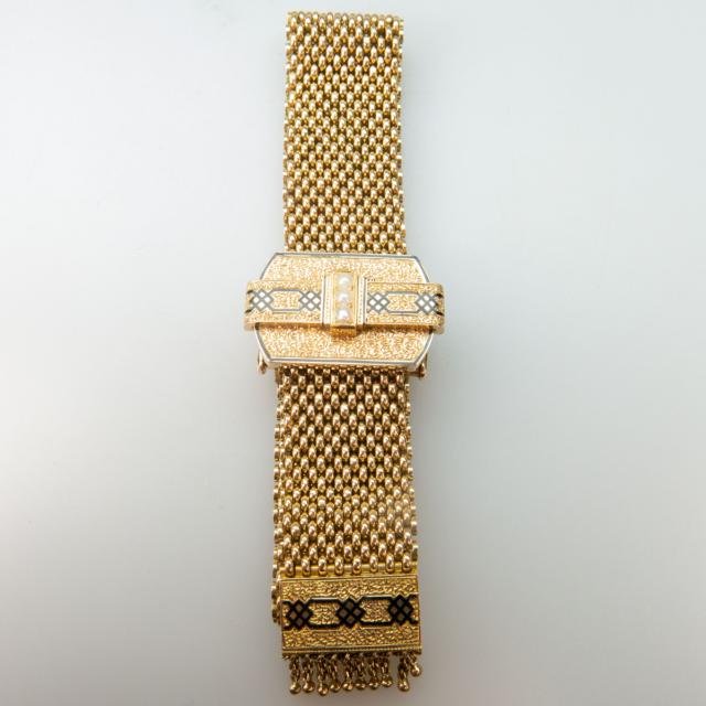 19th Century 14k Yellow Gold Slide Strap Mesh Bracelet
