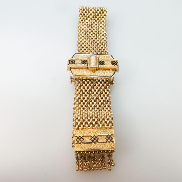 19th Century 14k Yellow Gold Slide Strap Mesh Bracelet