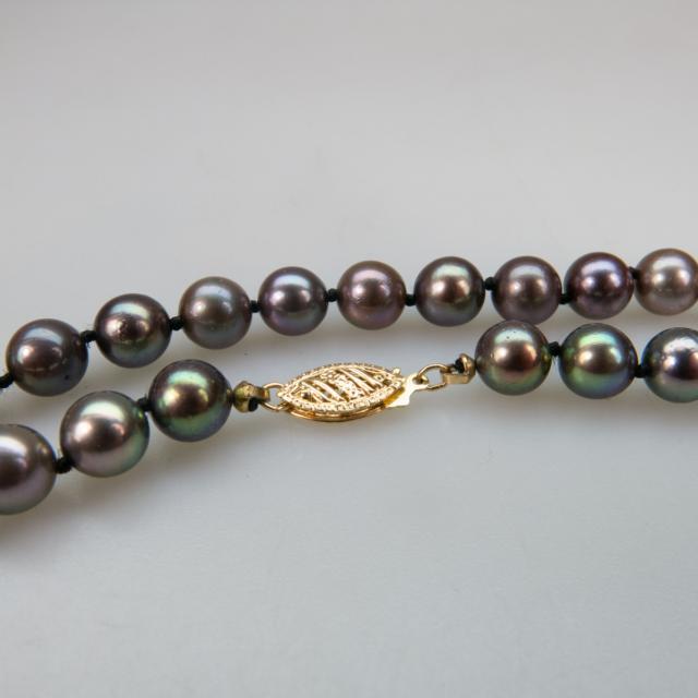 Single Strand Of Cultured Grey Pearls