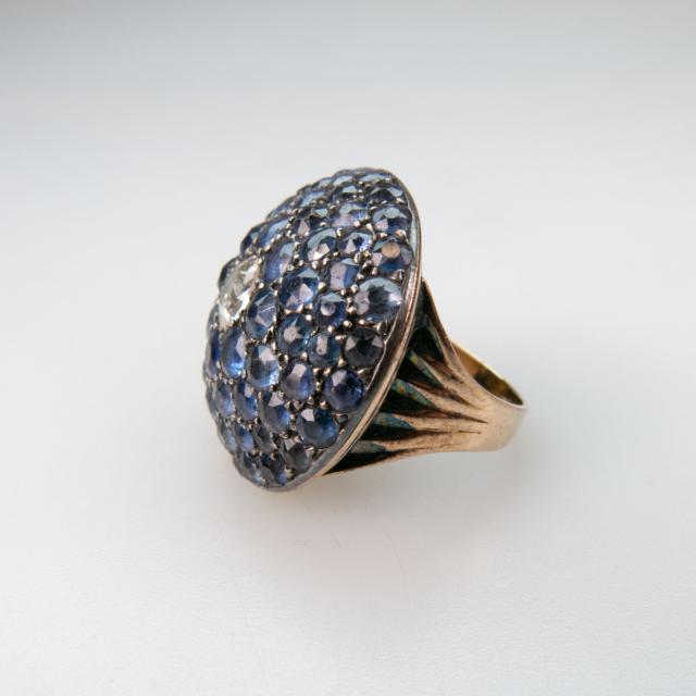 9k Yellow Gold And Silver Domed Ring