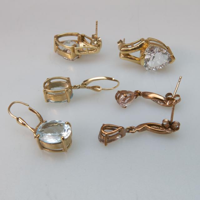 3 Pairs Of English 9k Gold Earrings