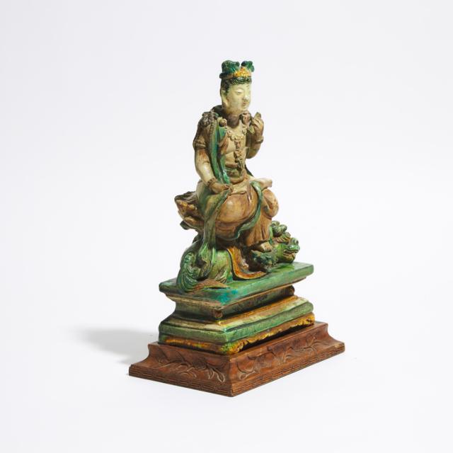 A Sancai-Glazed Seated Figure of Manjushri, Yuan/Ming Dynasty