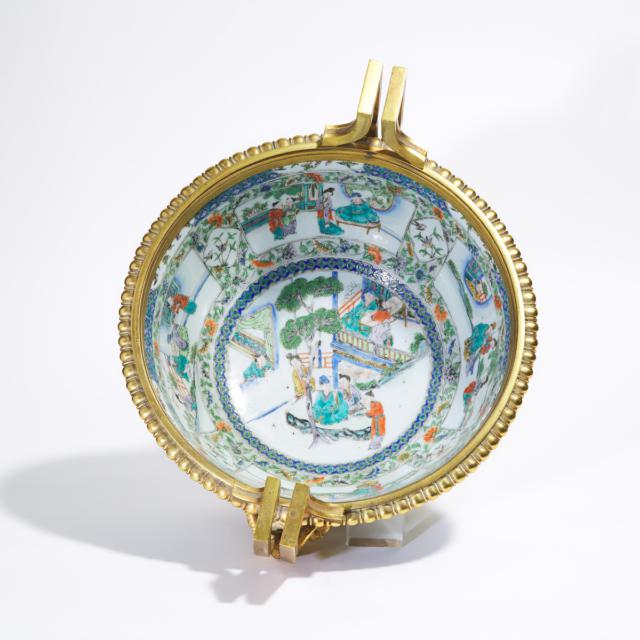 An Ormolu Mounted Chinese Famille Verte Porcelain Bowl, 19th Century