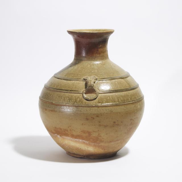 A Large Olive-Glazed 'Hu' Vase, Han Dynasty (206 BC - AD 220)