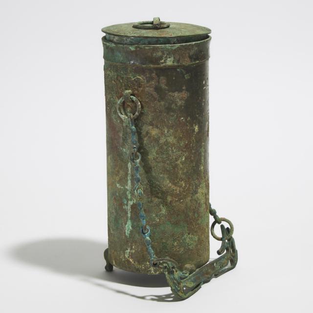 A Bronze Cylindrical Covered Vessel,  Han Dynasty or Later