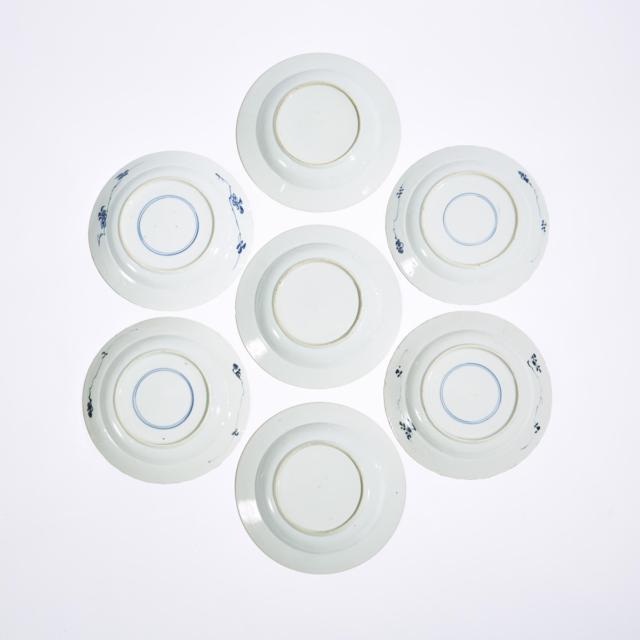 A Set of Four Blue and White 'Floral' Dishes, Together With a Set of Three Dishes, 18th Century