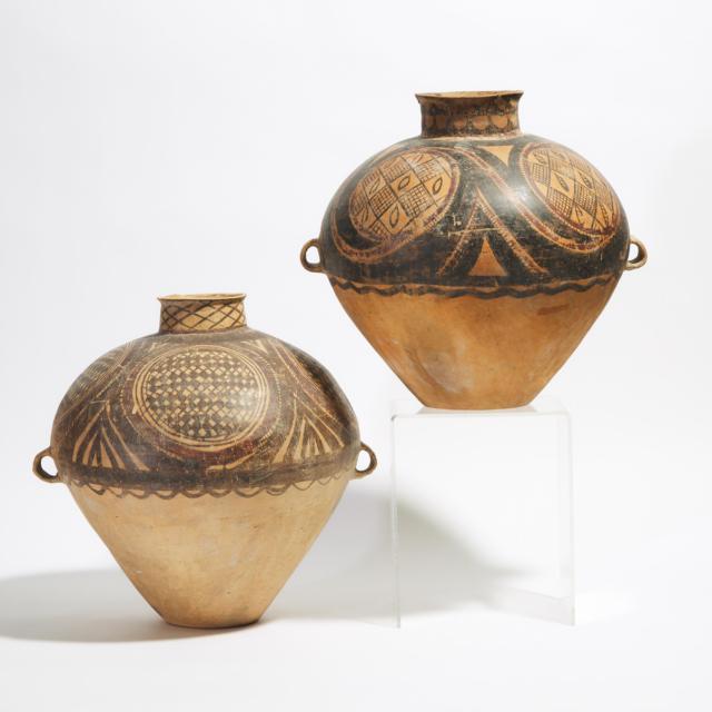 Two Large Painted Pottery Jars, Majiayao Culture, Banshan Phase, Neolithic Period, 3rd Millennium BC