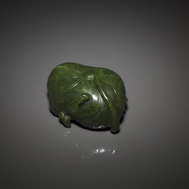 A Carved Spinach-Green Jade 'Lotus' Brush Washer, Qing Dynasty, 19th Century
