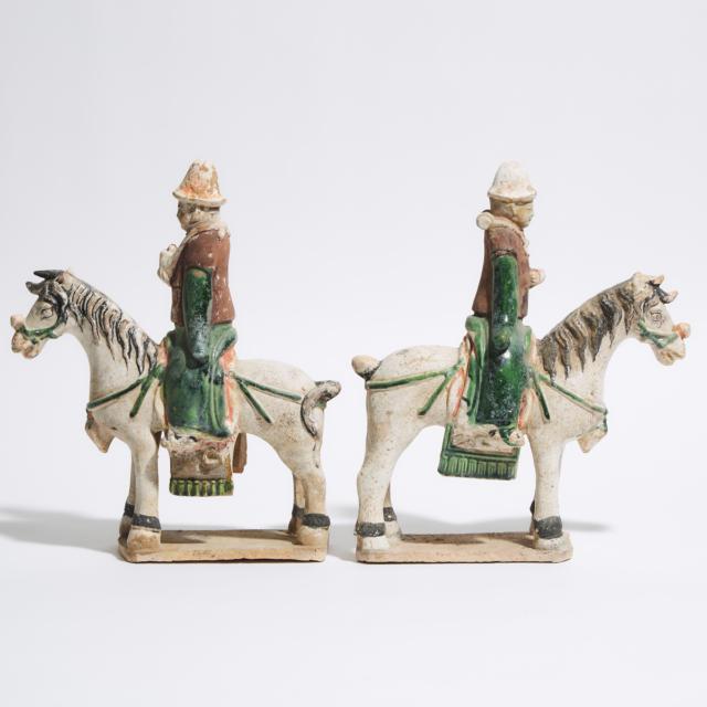 A Pair of Glazed Pottery Horses and Riders, Ming Dynasty (1368-1644)