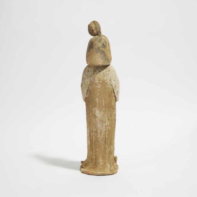 A Large Painted Pottery Figure of a Court Lady, Tang Dynasty (AD 618-907)