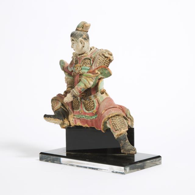 A Pair of Polychrome and Gilt Stucco Figures of Warriors, Ming Dynasty (1368-1644)