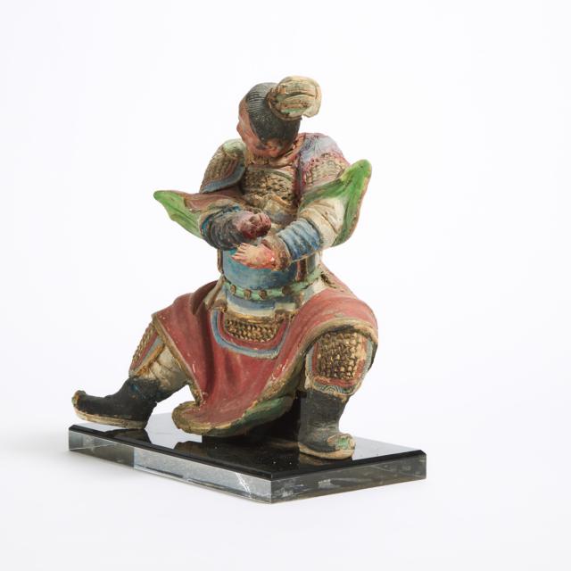 A Pair of Polychrome and Gilt Stucco Figures of Warriors, Ming Dynasty (1368-1644)