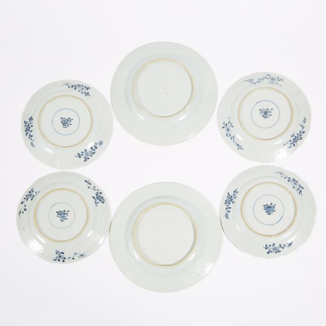 A Set of Four 'Flying Geese' Lobed Plates, Together With a Pair of 'Landscape' Plates, 18th Century