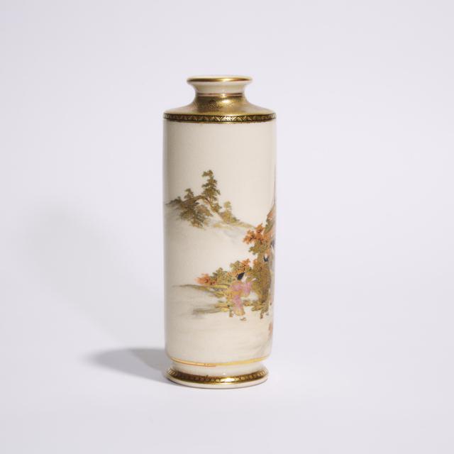 A Japanese Satsuma Cylindrical Vase, Signed Kozan, Meiji Period