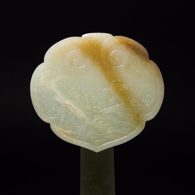 A Large Pale Celadon Jade Ruyi Sceptre, Qing Dynasty, 19th Century