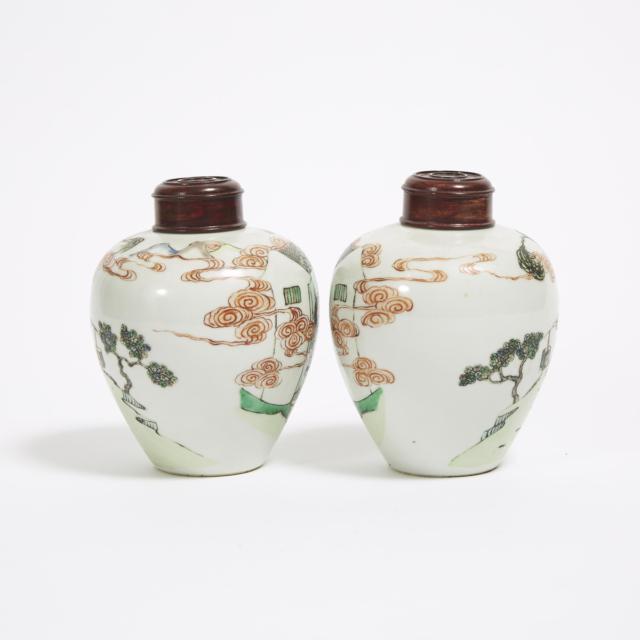 A Pair of Wucai Ginger Jars, Kangxi Mark, 19th Century