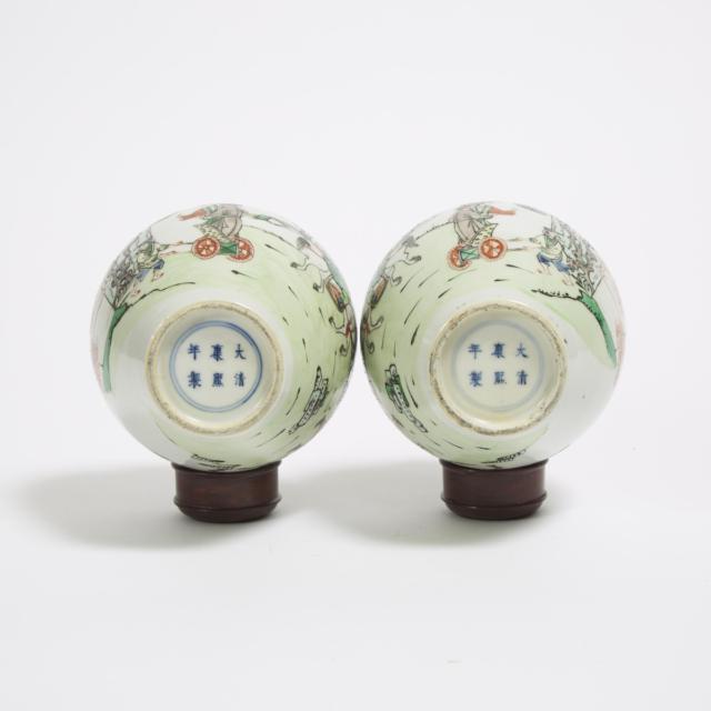 A Pair of Wucai Ginger Jars, Kangxi Mark, 19th Century
