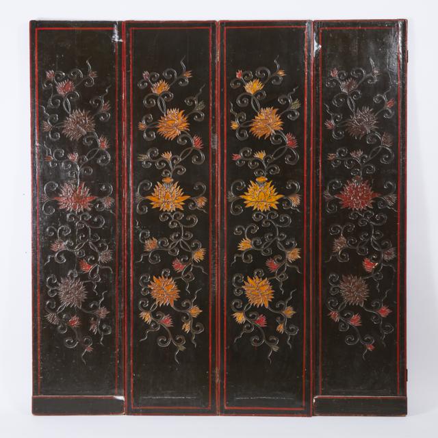 A Chinese Lacquer Four-Panel Screen, 19th Century