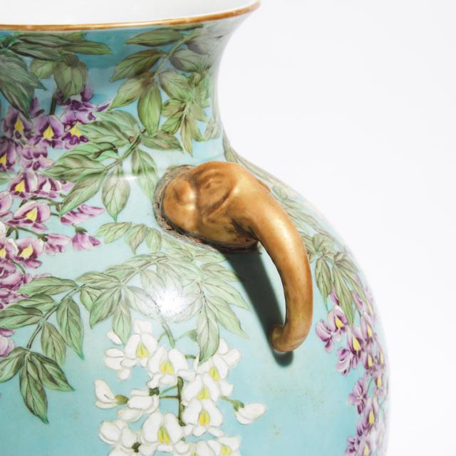 A Large Japanese Enameled Elephant-Handled Vase, Meiji Period