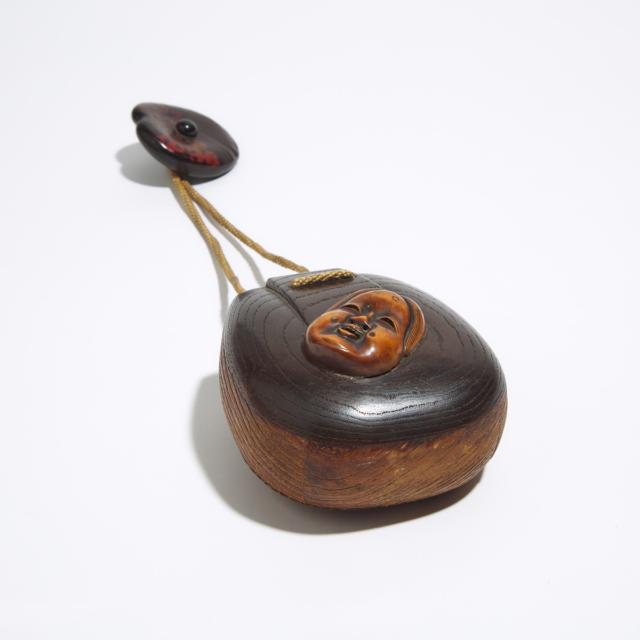 A Wood Carved One-Case Inro with Netsuke