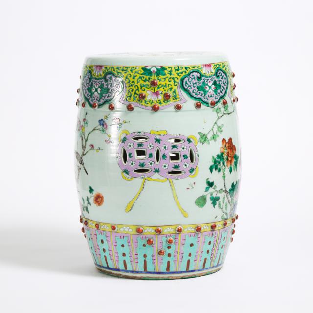 A Chinese Famille Rose Porcelain Barrel Stool, Mid 20th Century