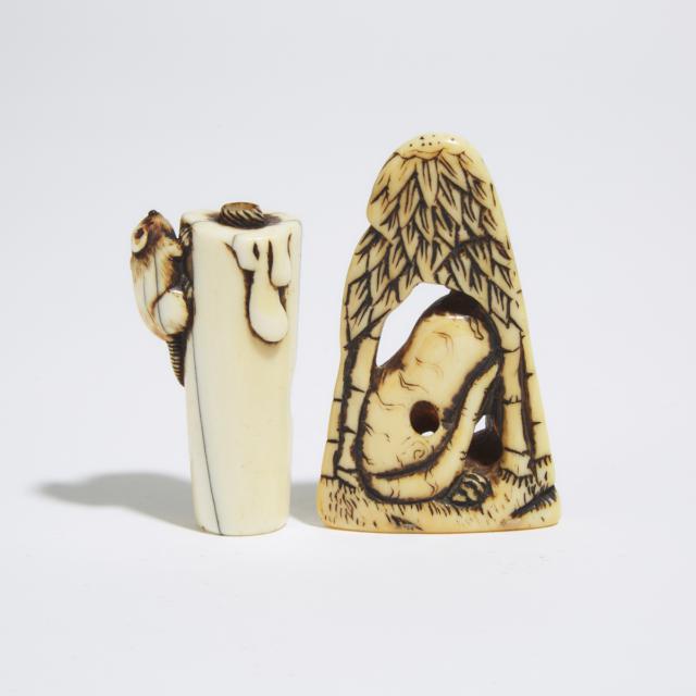 An Ivory Netsuke of a Rat on a Candle, Together With a Netsuke of a Tiger and Bamboo, Edo Period, 19th Century