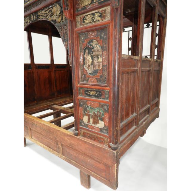 A Hardwood and Parcel-Gilt Canopy Marriage Bed, Ningbo, China, Circa 1830-1850