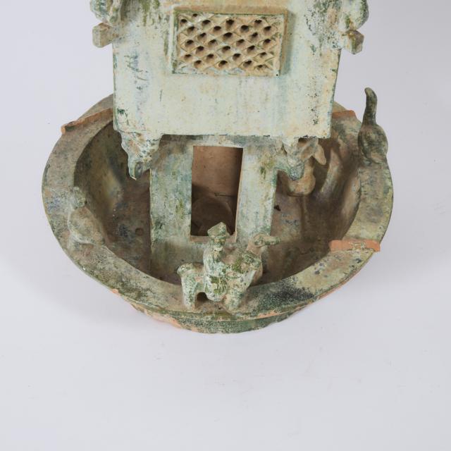 A Large Green-Glazed Two Tier Pottery Watchtower, Han Dynasty (206 BC - AD 220)