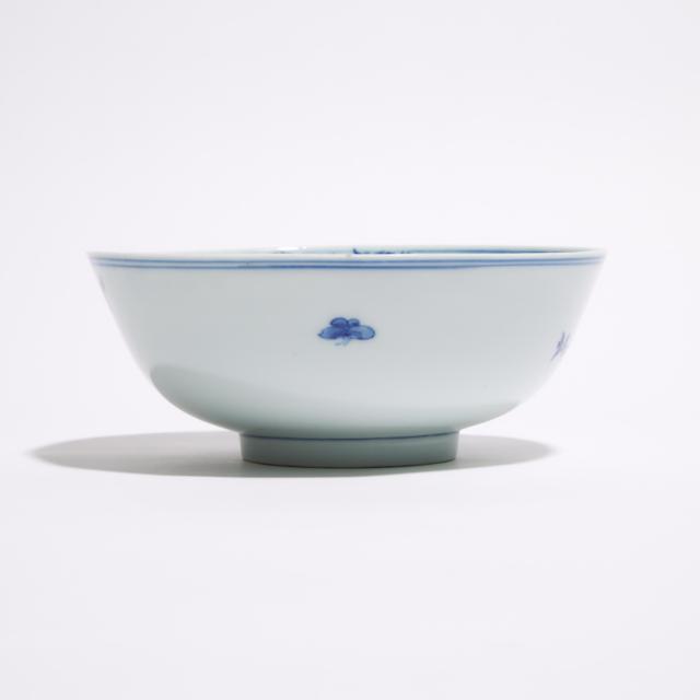 A Blue and White 'Bird and Flower' Bowl, Kangxi Mark, Qianlong Period