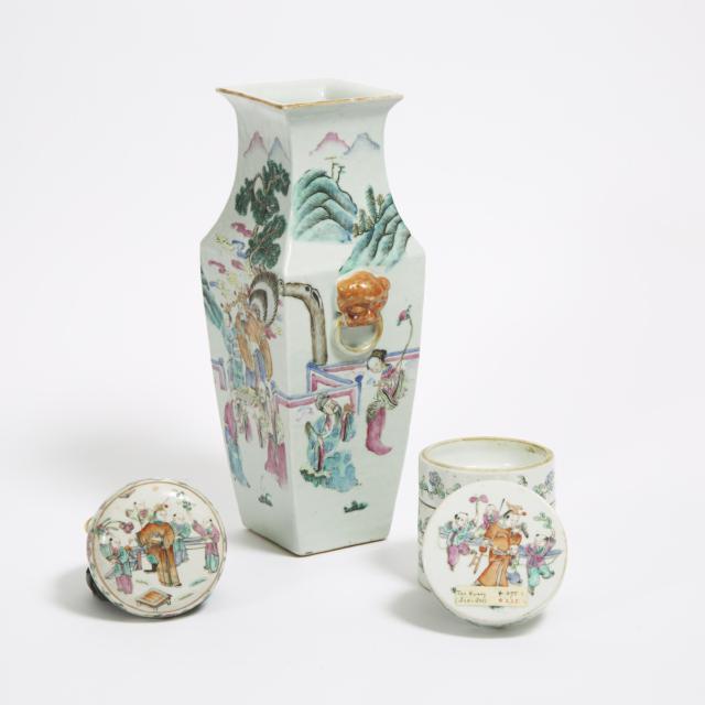 A Group of Three Enameled Porcelain Wares, Late Qing Dynasty