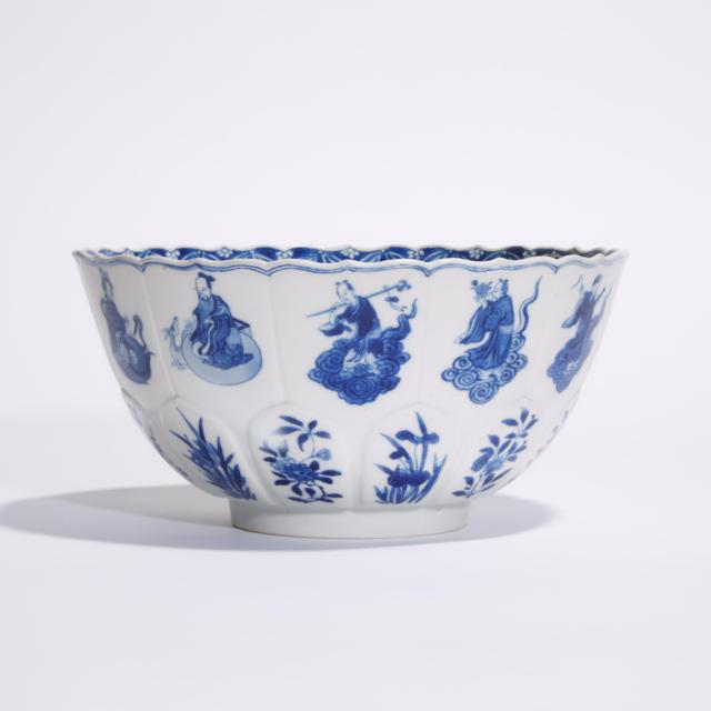 A Blue and White Barbed-Rim 'Immortals' Bowl, Kangxi Period (1662-1722)