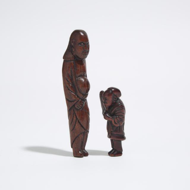 Two Wood Figural Netsuke, 19th Century