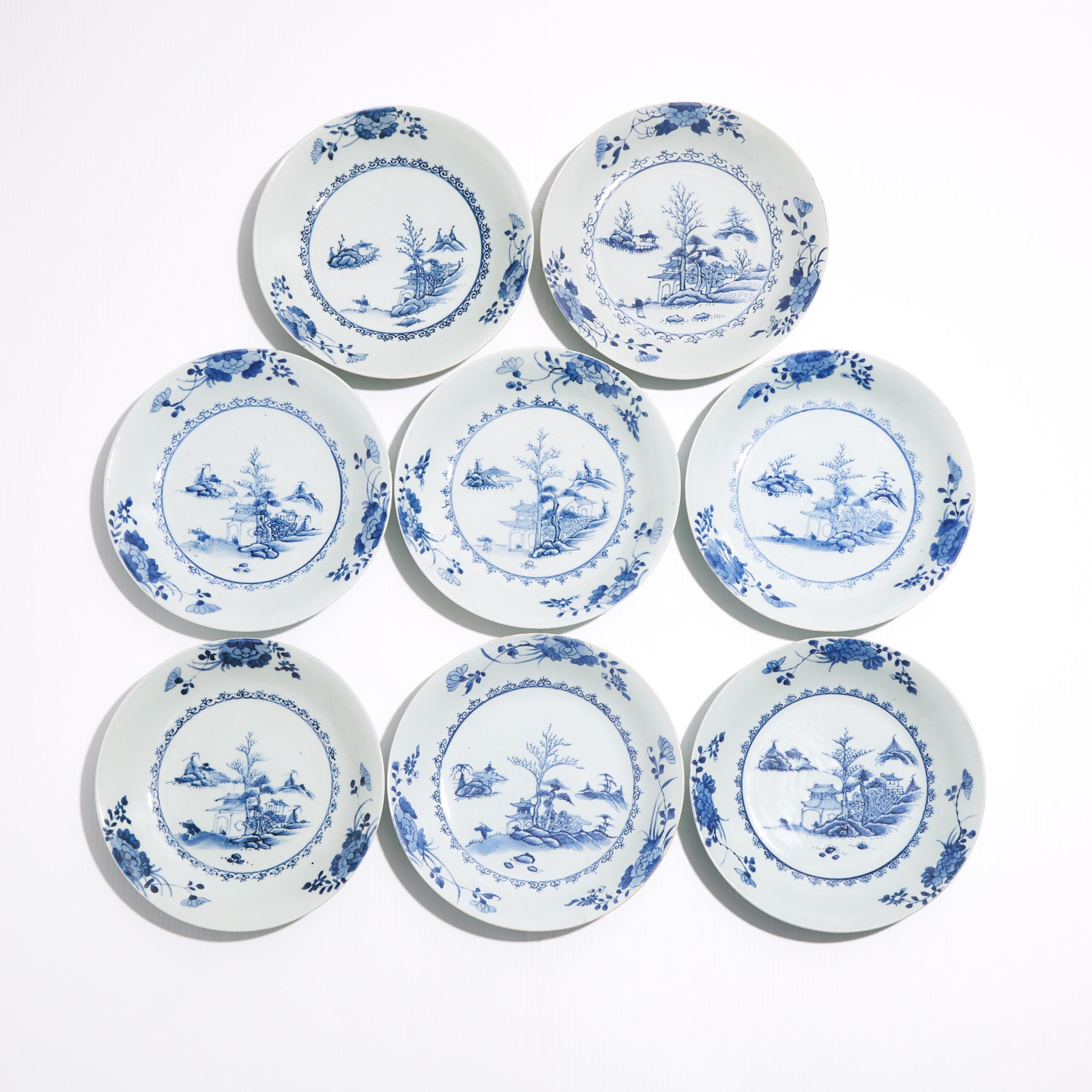 A Set of Eight 'Leaping Boy' Pattern Saucer Dishes from the Nanking Cargo, Qianlong Period, Circa 1750