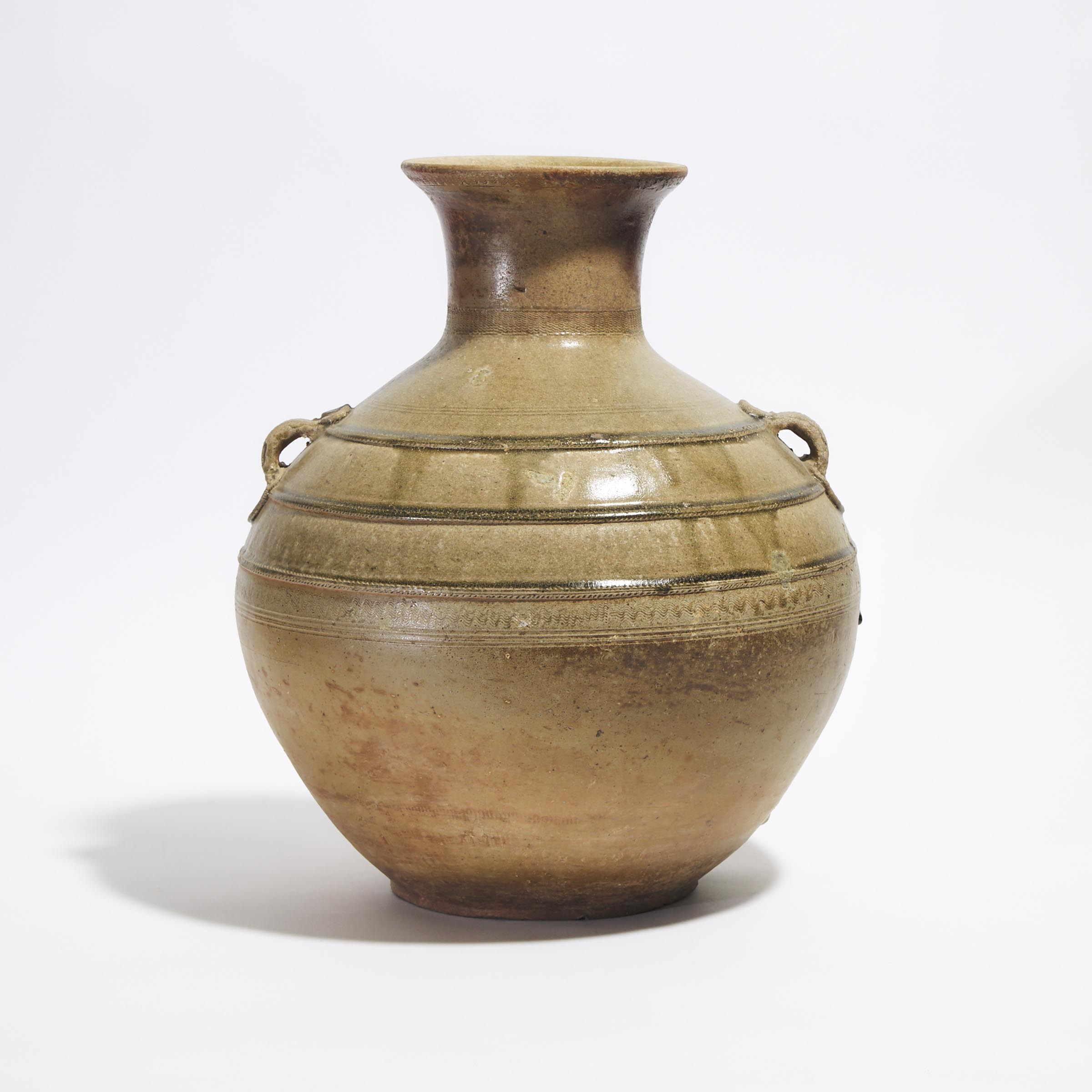 A Large Olive-Glazed 'Hu' Vase, Han Dynasty (206 BC - AD 220)