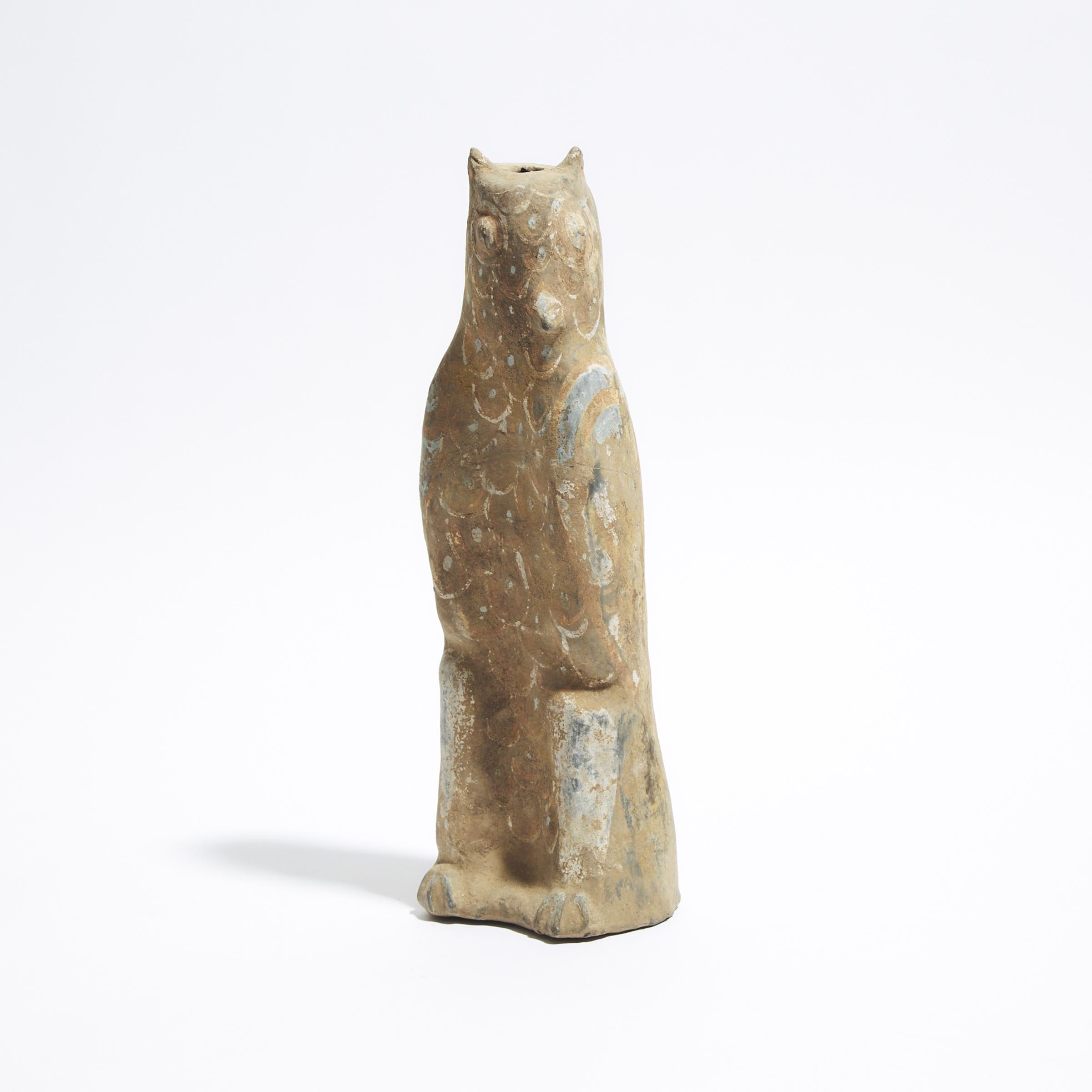 A Painted Pottery Figure of an Owl, Possibly Han Dynasty