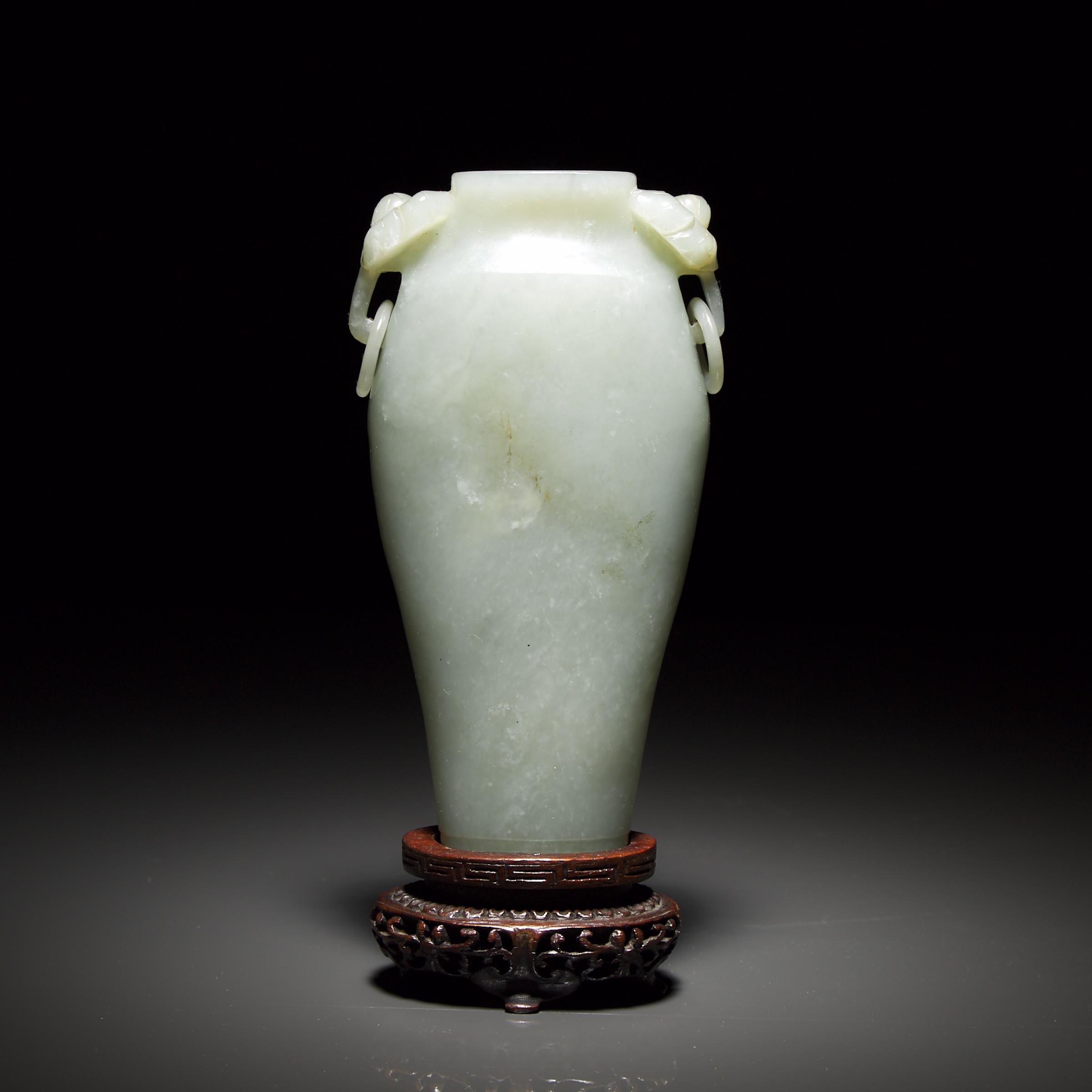 A Celadon Jade Vase with Ring Handles, 19th Century