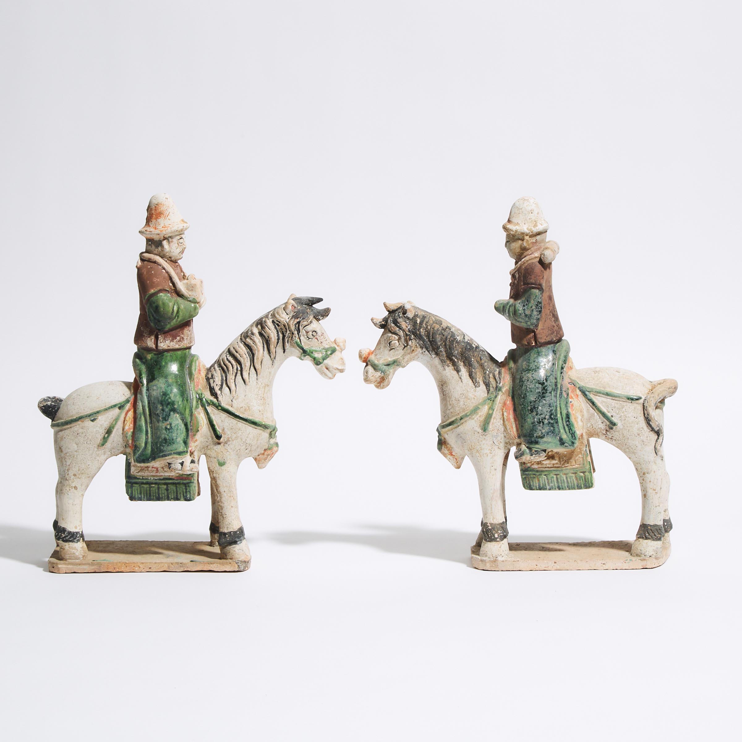 A Pair of Glazed Pottery Horses and Riders, Ming Dynasty (1368-1644)