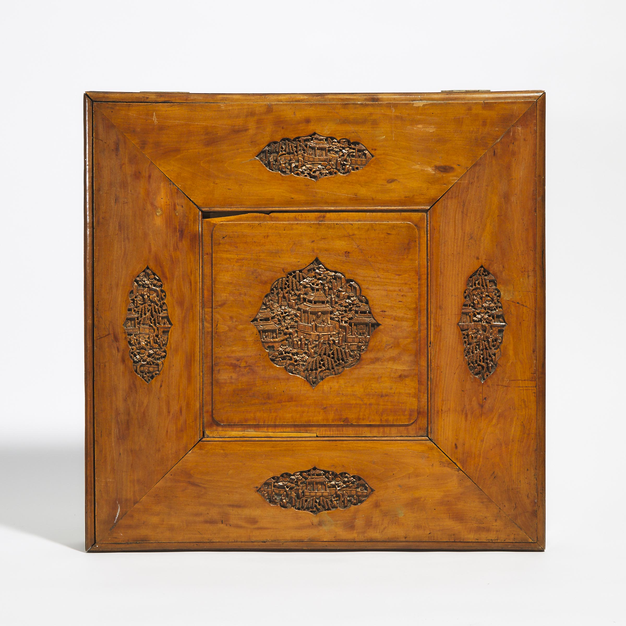 A Chinese Carved Oak Wood Presentation Box, Late 19th/Early 20th Century