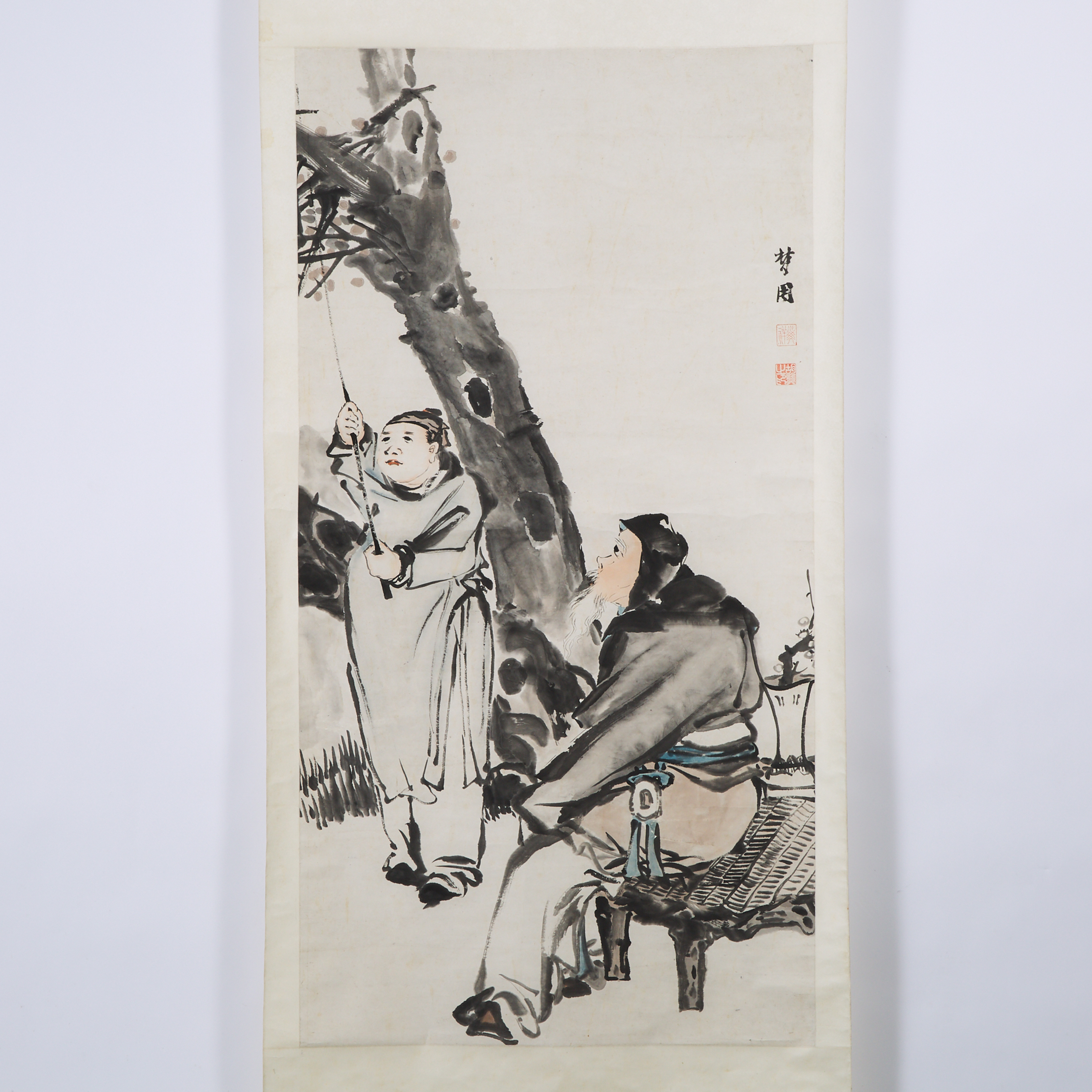 A Scroll Painting of an Old Man and an Attendant