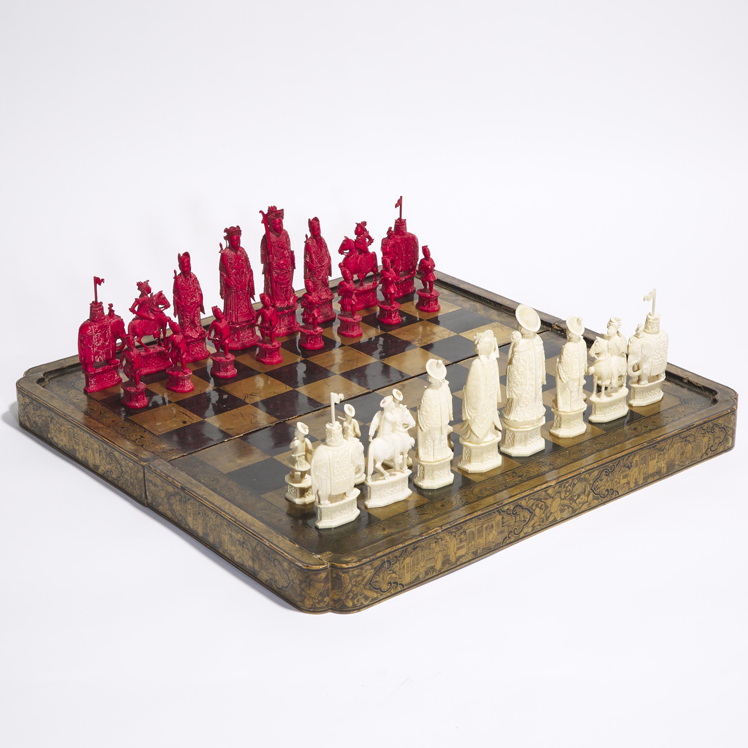 A Chinese Export Ivory Figural Chess Set, Canton, 19th/20th Century