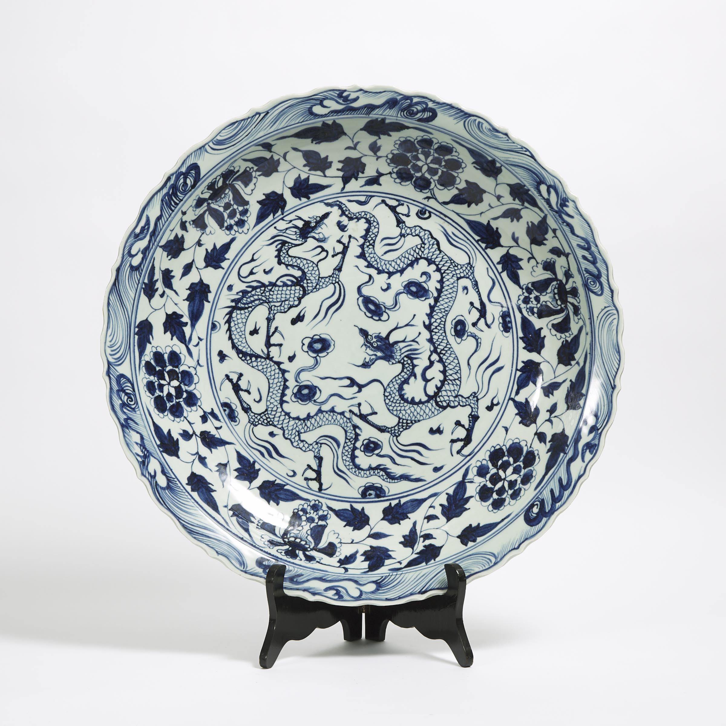 A Massive Ming-Style Blue and White 'Double-Dragon' Charger, 20th Century