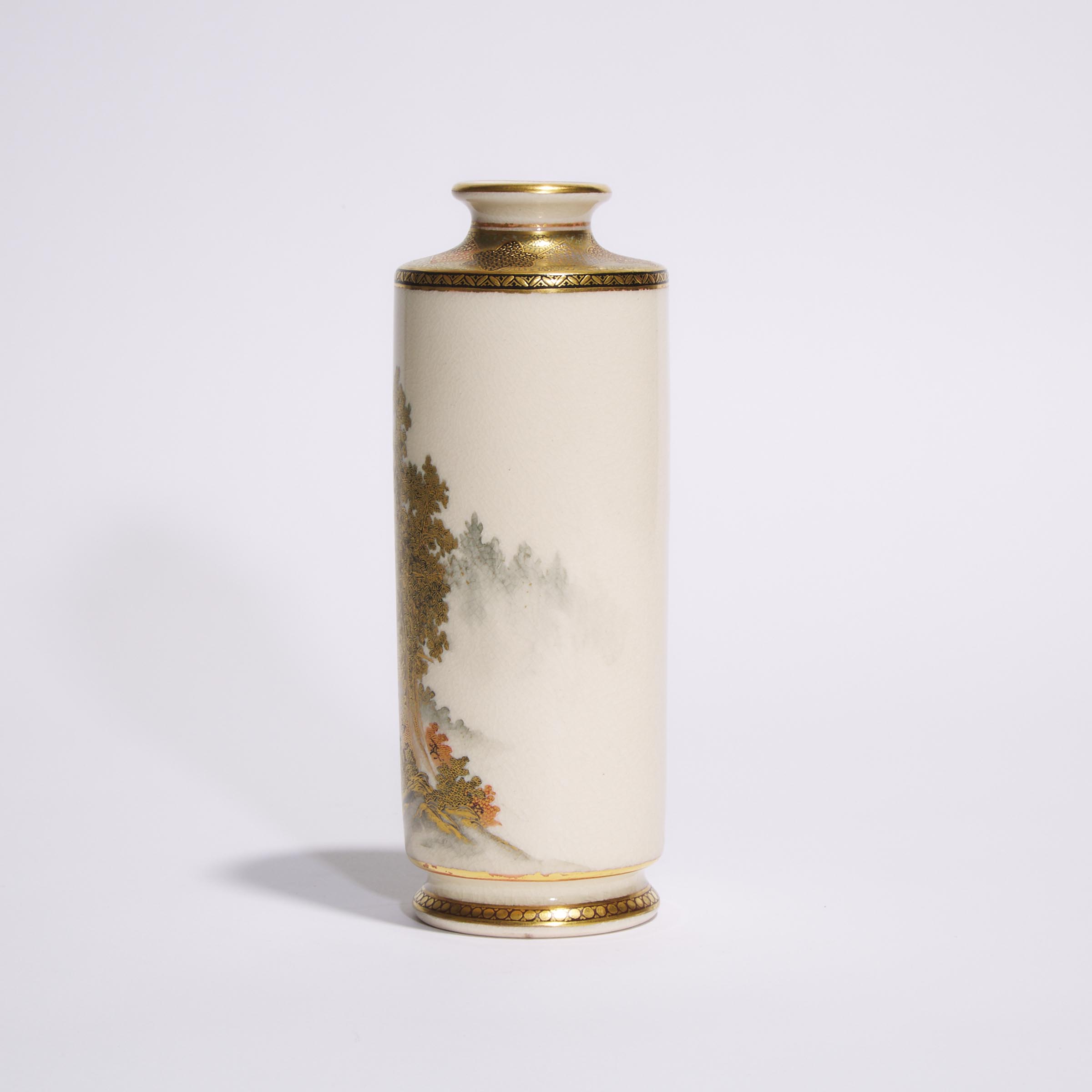A Japanese Satsuma Cylindrical Vase, Signed Kozan, Meiji Period