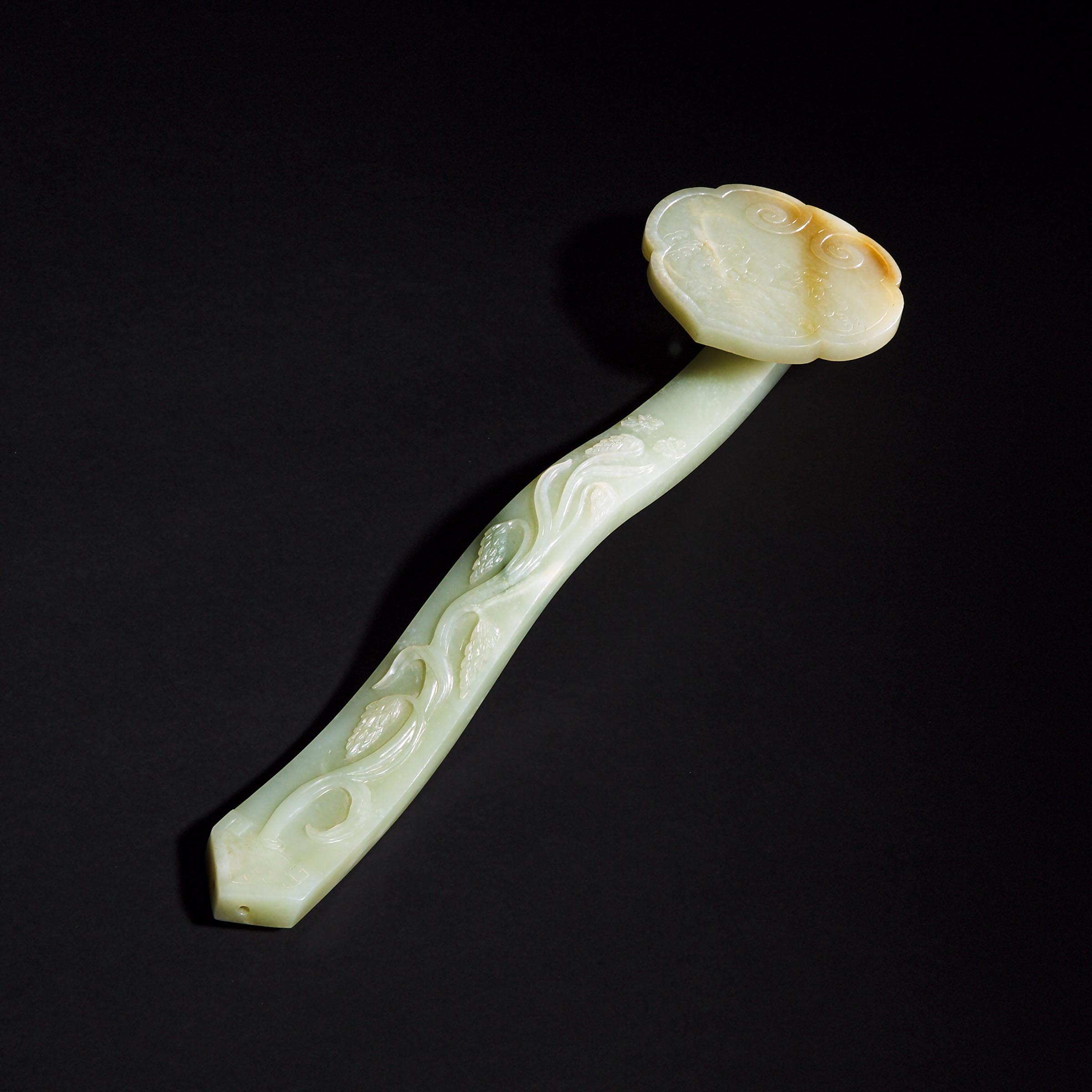 A Large Pale Celadon Jade Ruyi Sceptre, Qing Dynasty, 19th Century