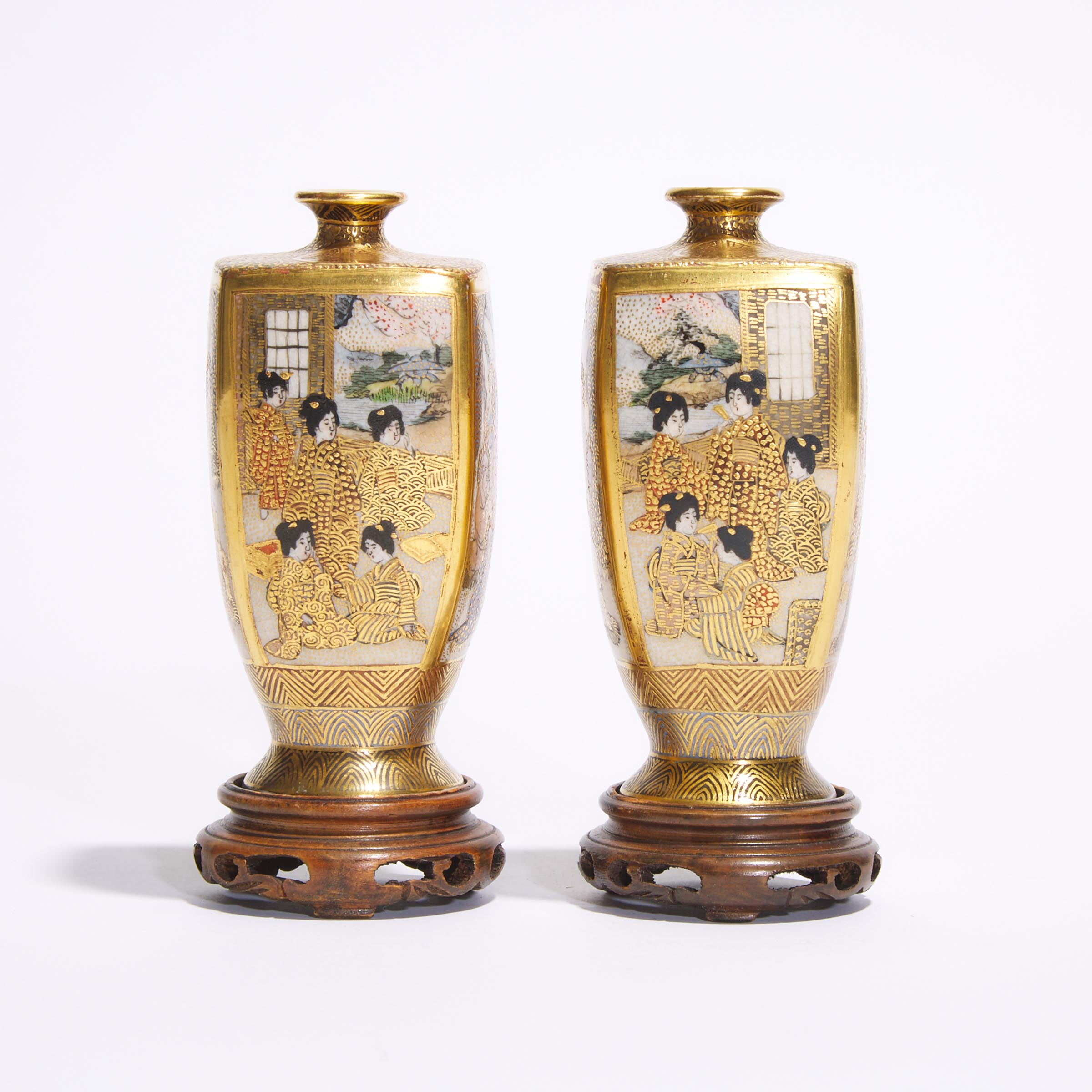 A Pair of Miniature Satsuma Vases, Signed Hotoda, Meiji Period