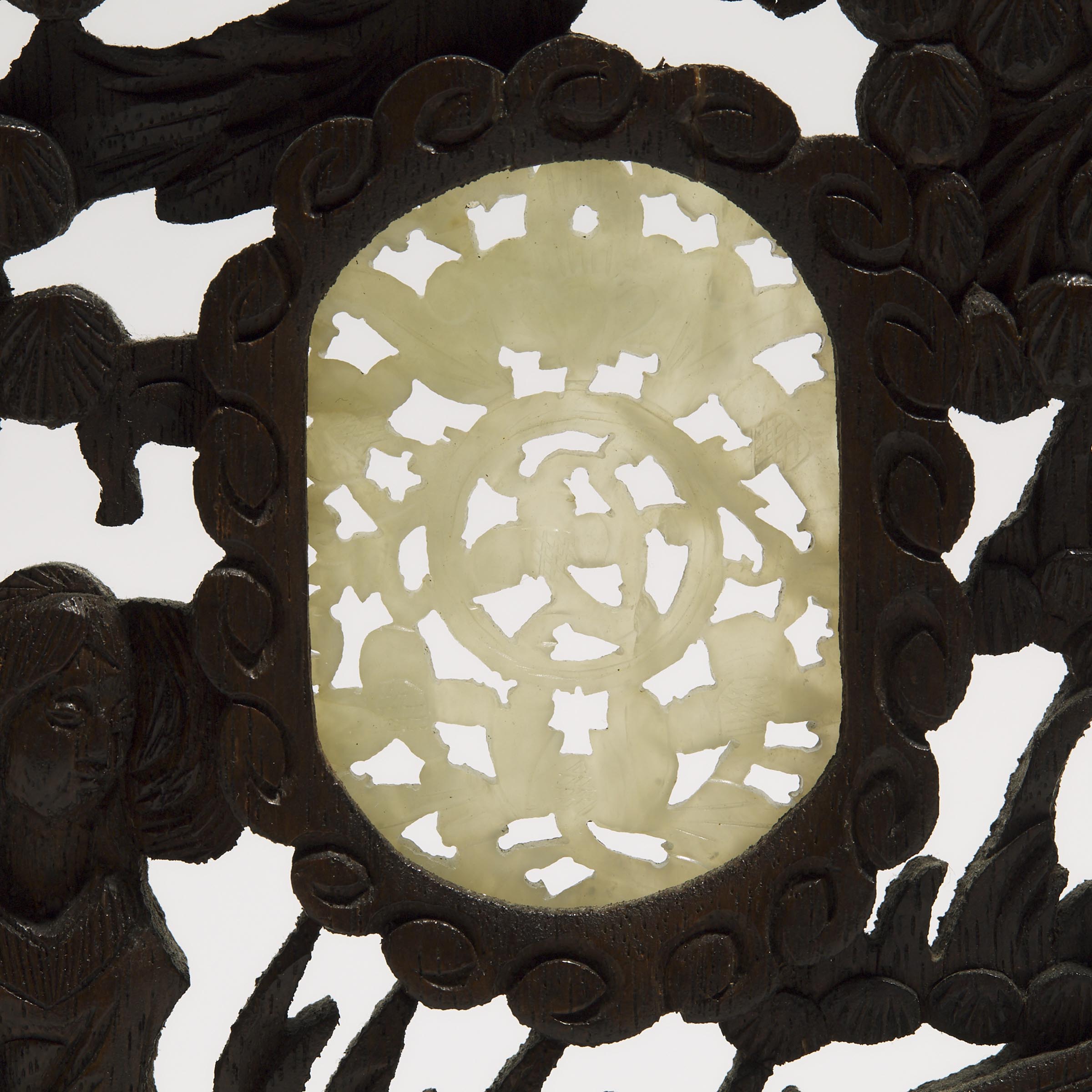A Jade Inset Wood Table Screen, Together With Three White Jade Plaques, 19th/20th Century