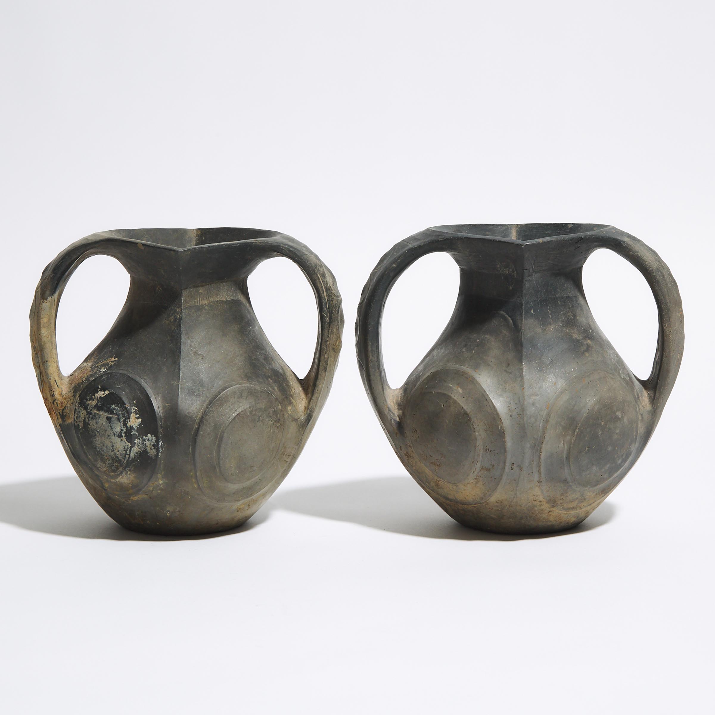 A Pair of Small Black Pottery Amphorae, Han Dynasty (206 BC - AD 220)