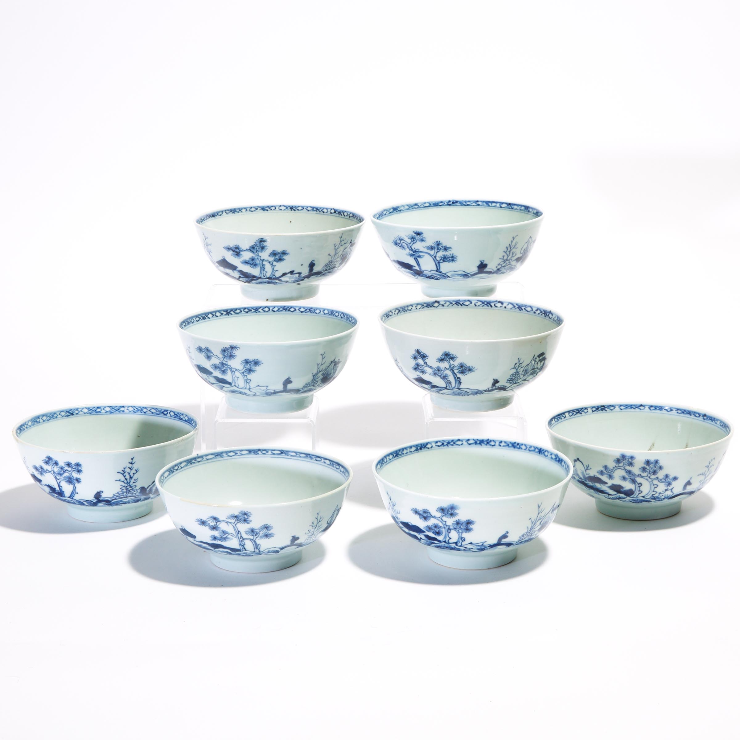 A Set of Eight 'Scholar on Bridge' Pattern Small Bowls from the Nanking Cargo, Qianlong Period, Circa 1750
