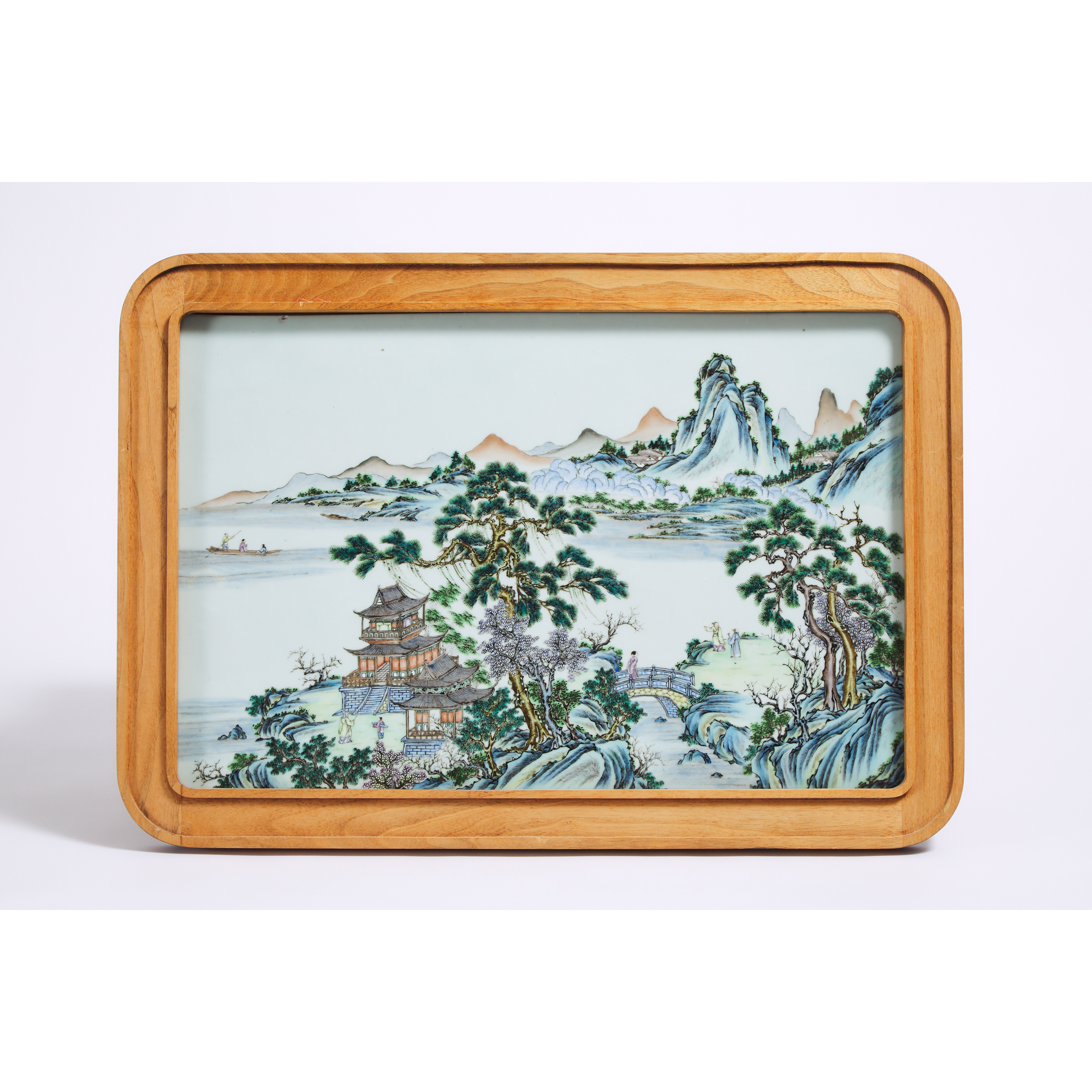 A Set of Four Famille Rose Porcelain 'Landscape' Panels, Late Qing/Republican Period